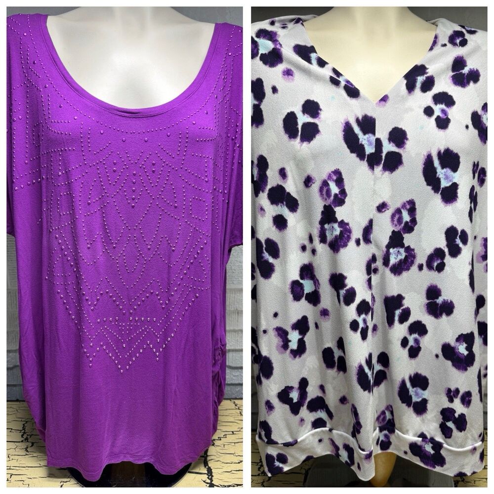 2 Lane Bryant Tank Top Shirt Blouse Short Sleeve Lot Womens 22/24 Purple White